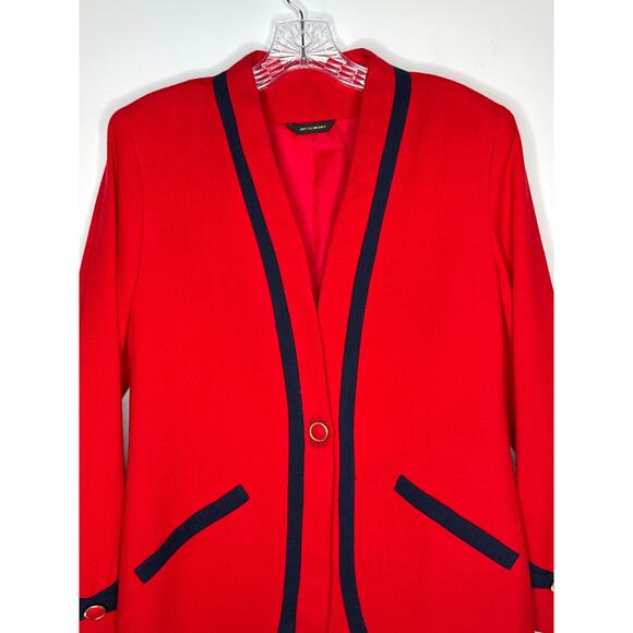 Vintage 1980s Red Navy Trim Power Suit Blazer Pencil Skirt Set Made in USA XS-S - Picture 8 of 15